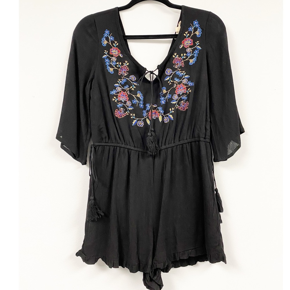 Rebellion Black Embroidered Romper